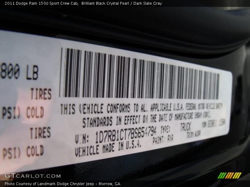 Brilliant Black Crystal Pearl / Dark Slate Gray 2011 Dodge Ram 1500 Sport Crew Cab
