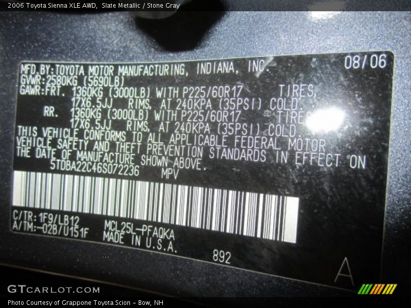 Slate Metallic / Stone Gray 2006 Toyota Sienna XLE AWD