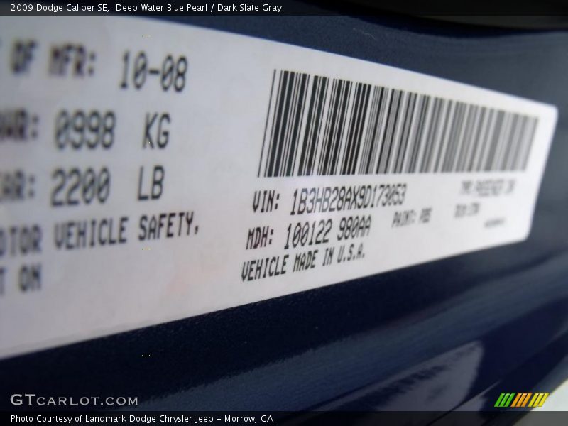 Deep Water Blue Pearl / Dark Slate Gray 2009 Dodge Caliber SE