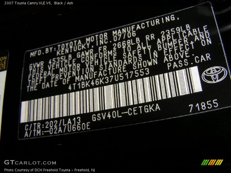 Black / Ash 2007 Toyota Camry XLE V6