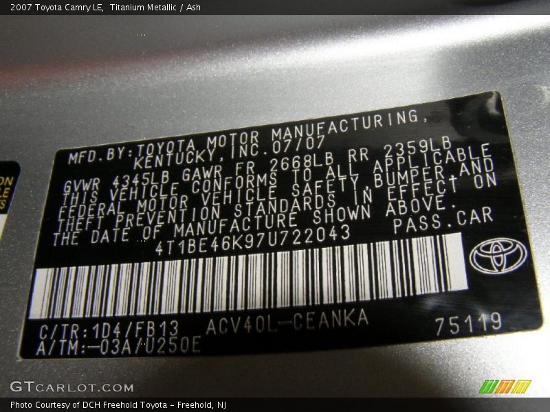 Titanium Metallic / Ash 2007 Toyota Camry LE