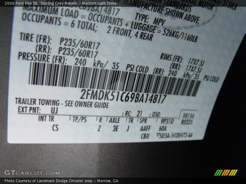 Sterling Grey Metallic / Medium Light Stone 2009 Ford Flex SE