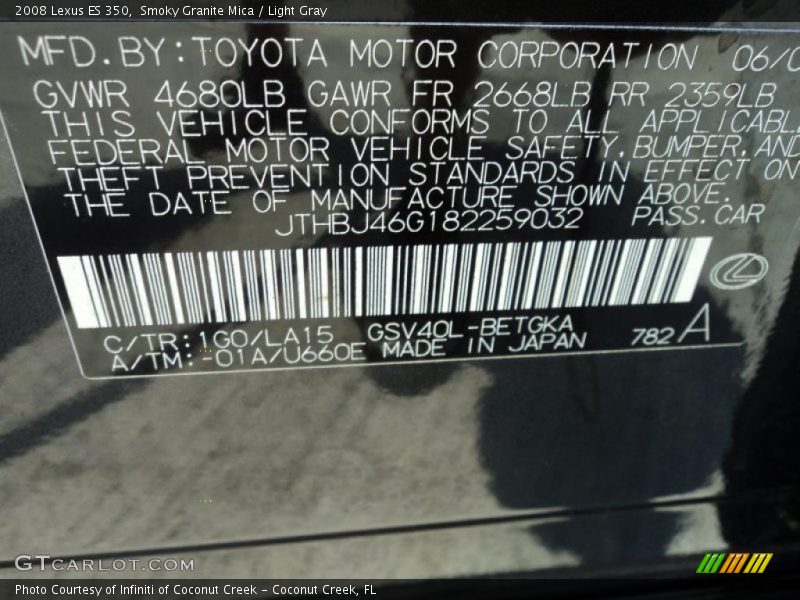 Smoky Granite Mica / Light Gray 2008 Lexus ES 350