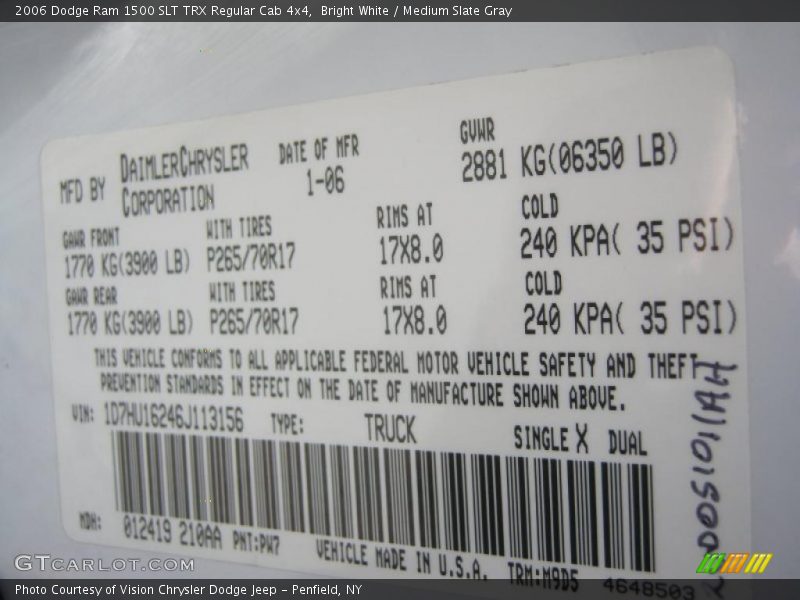 Bright White / Medium Slate Gray 2006 Dodge Ram 1500 SLT TRX Regular Cab 4x4