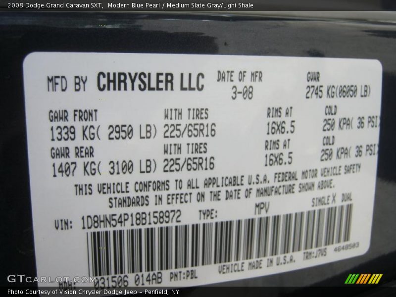 Modern Blue Pearl / Medium Slate Gray/Light Shale 2008 Dodge Grand Caravan SXT