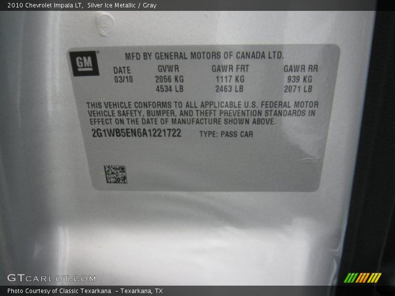 Silver Ice Metallic / Gray 2010 Chevrolet Impala LT