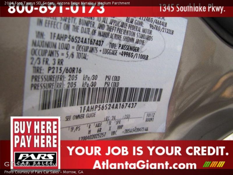 Arizona Beige Metallic / Medium Parchment 2004 Ford Taurus SEL Sedan