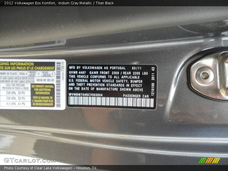 Indium Gray Metallic / Titan Black 2012 Volkswagen Eos Komfort