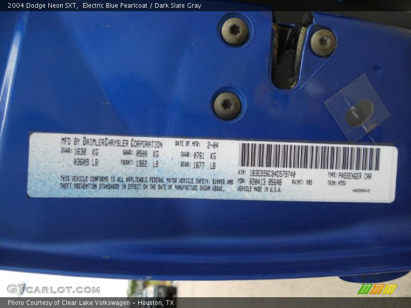 Electric Blue Pearlcoat / Dark Slate Gray 2004 Dodge Neon SXT