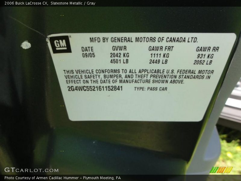 Slatestone Metallic / Gray 2006 Buick LaCrosse CX