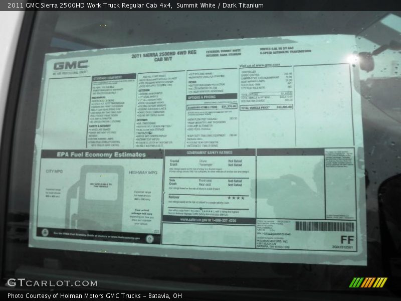  2011 Sierra 2500HD Work Truck Regular Cab 4x4 Window Sticker