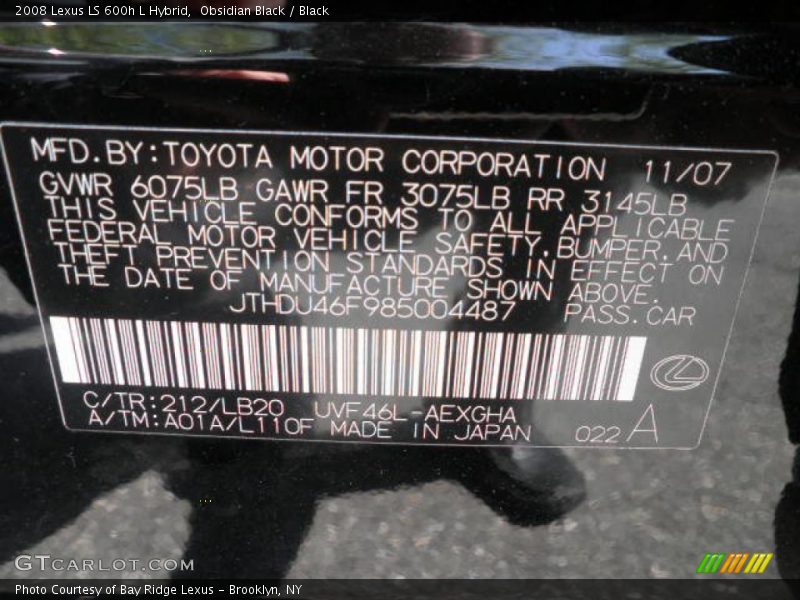Obsidian Black / Black 2008 Lexus LS 600h L Hybrid