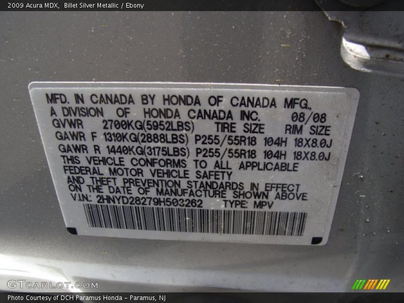 Billet Silver Metallic / Ebony 2009 Acura MDX