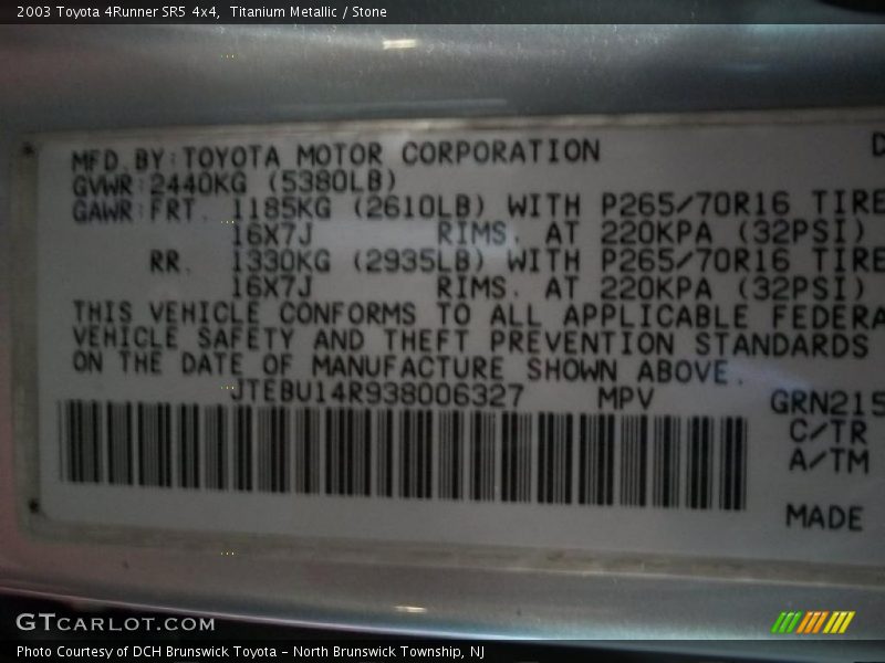 Titanium Metallic / Stone 2003 Toyota 4Runner SR5 4x4