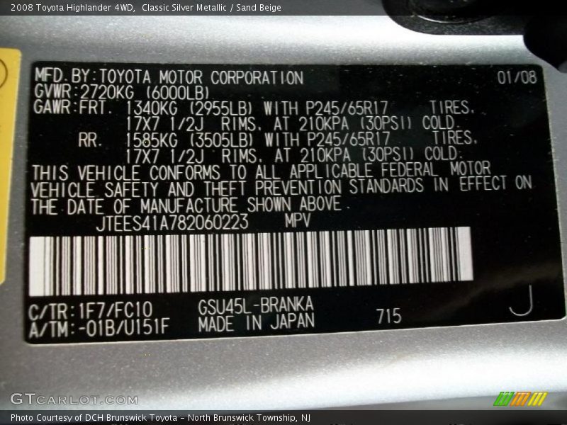 Classic Silver Metallic / Sand Beige 2008 Toyota Highlander 4WD