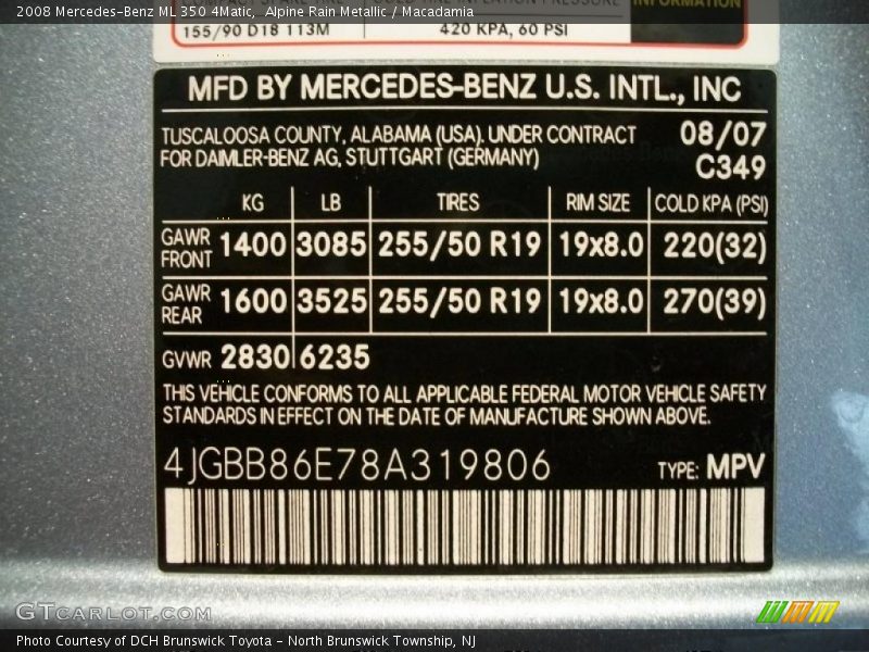 Alpine Rain Metallic / Macadamia 2008 Mercedes-Benz ML 350 4Matic