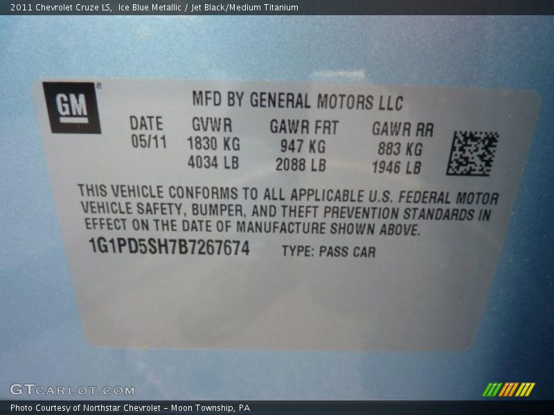 Ice Blue Metallic / Jet Black/Medium Titanium 2011 Chevrolet Cruze LS