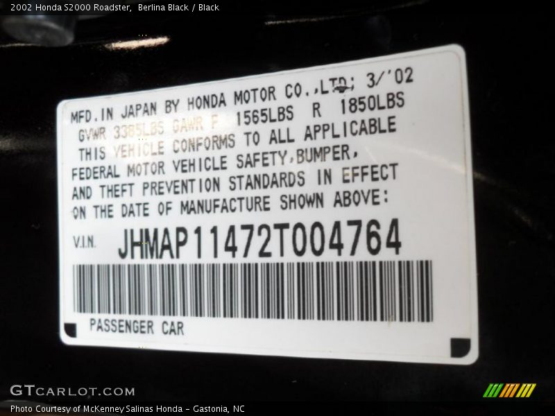 Berlina Black / Black 2002 Honda S2000 Roadster