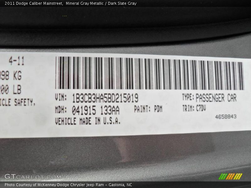 Mineral Gray Metallic / Dark Slate Gray 2011 Dodge Caliber Mainstreet