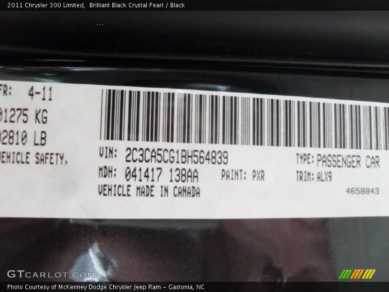 Brilliant Black Crystal Pearl / Black 2011 Chrysler 300 Limited