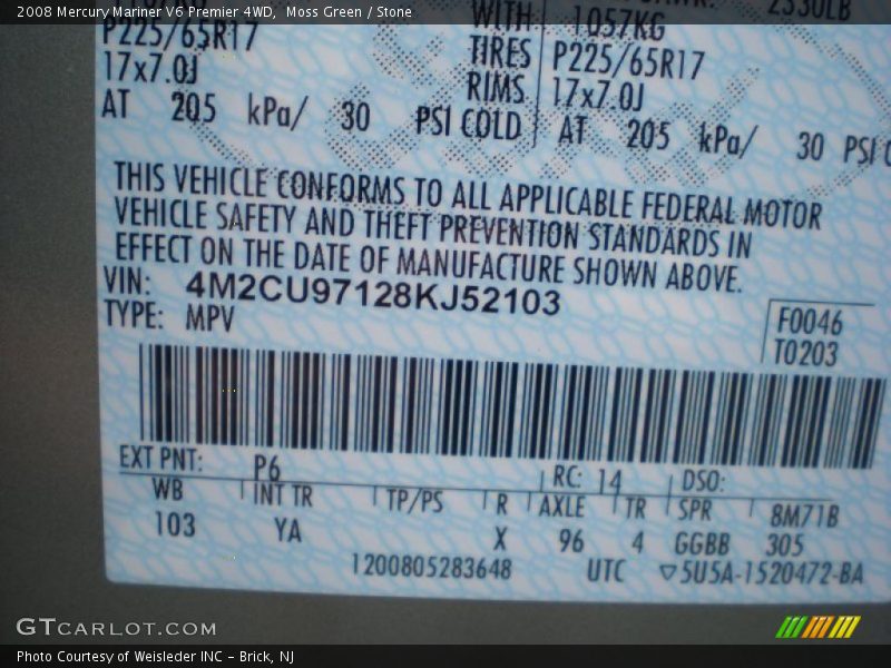 Moss Green / Stone 2008 Mercury Mariner V6 Premier 4WD