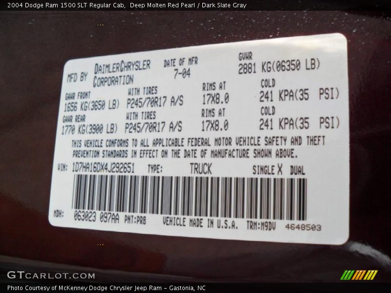 Deep Molten Red Pearl / Dark Slate Gray 2004 Dodge Ram 1500 SLT Regular Cab