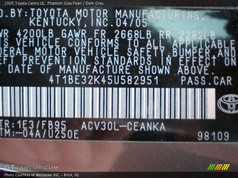 Phantom Gray Pearl / Dark Gray 2005 Toyota Camry LE