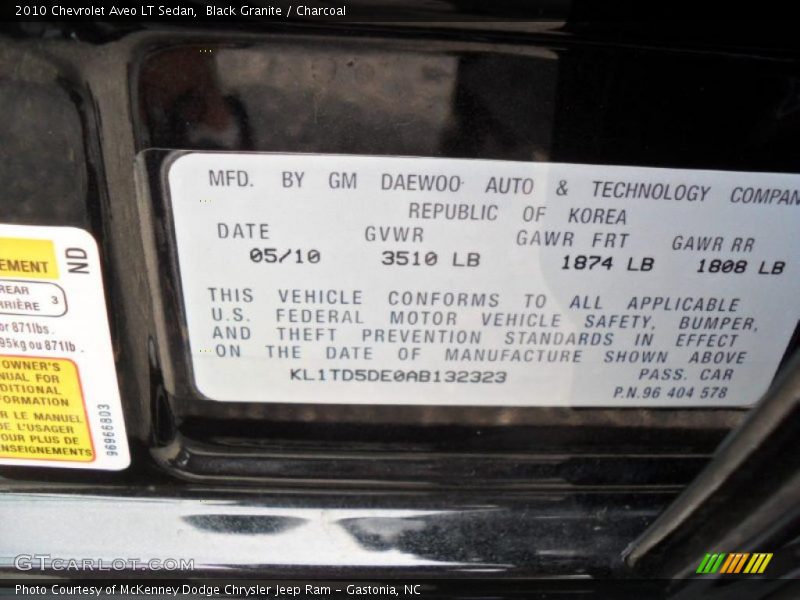 Black Granite / Charcoal 2010 Chevrolet Aveo LT Sedan