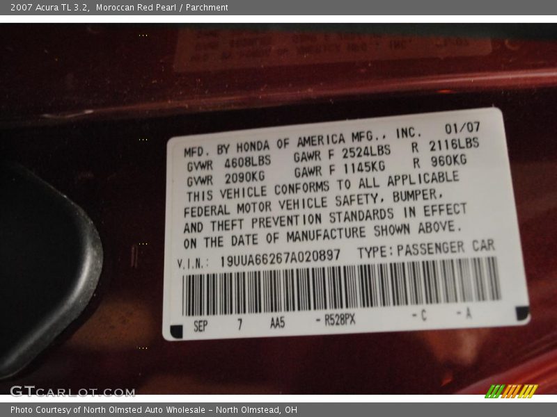 Moroccan Red Pearl / Parchment 2007 Acura TL 3.2
