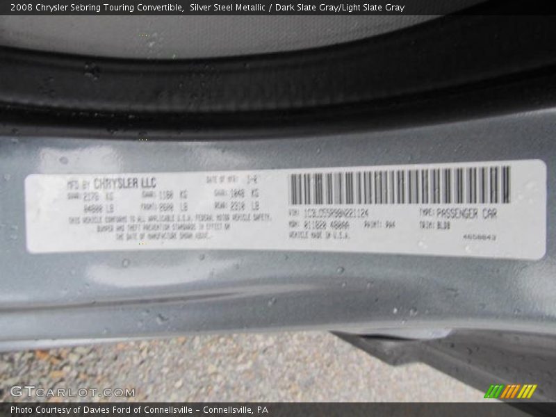 Silver Steel Metallic / Dark Slate Gray/Light Slate Gray 2008 Chrysler Sebring Touring Convertible