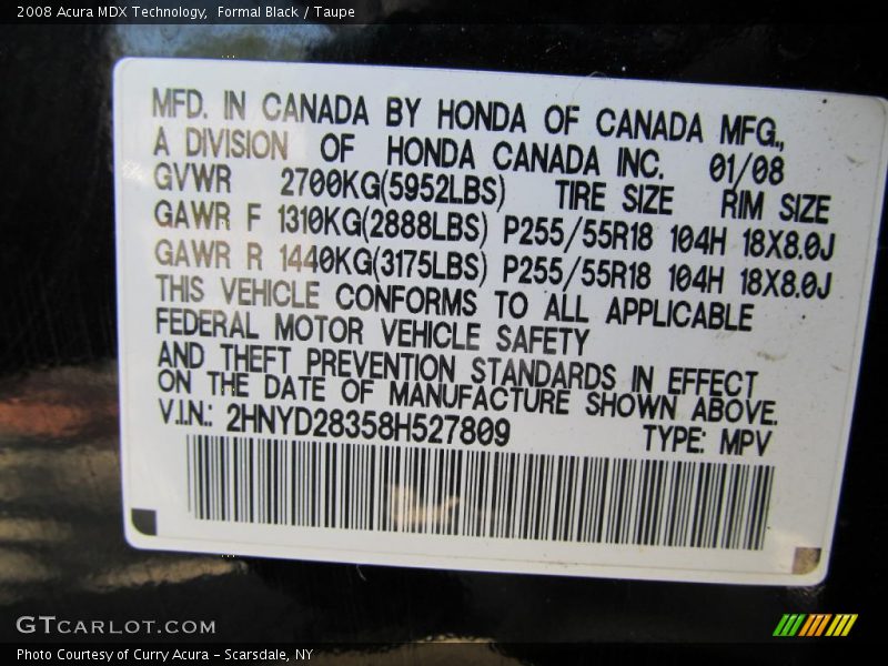Formal Black / Taupe 2008 Acura MDX Technology