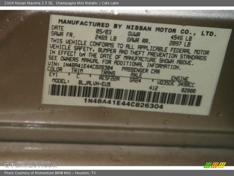 Champagne Mist Metallic / Cafe Latte 2004 Nissan Maxima 3.5 SE