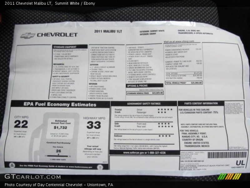 Summit White / Ebony 2011 Chevrolet Malibu LT