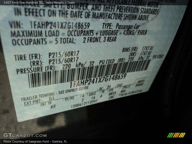 Alloy Metallic / Shale 2007 Ford Five Hundred SEL
