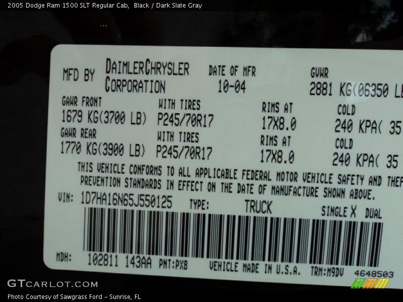 Black / Dark Slate Gray 2005 Dodge Ram 1500 SLT Regular Cab