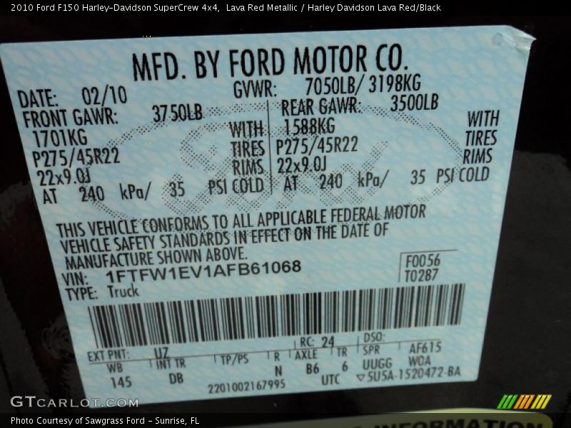 Lava Red Metallic / Harley Davidson Lava Red/Black 2010 Ford F150 Harley-Davidson SuperCrew 4x4