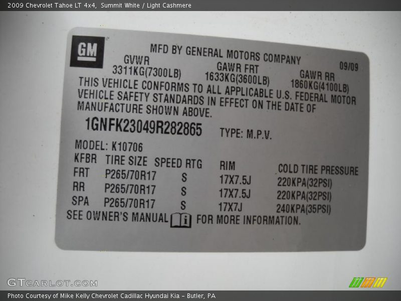 Summit White / Light Cashmere 2009 Chevrolet Tahoe LT 4x4