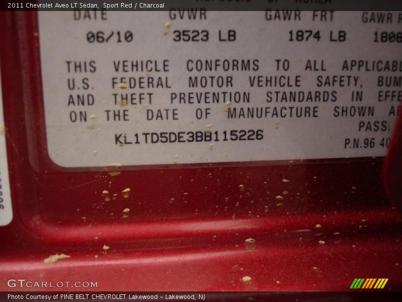 Sport Red / Charcoal 2011 Chevrolet Aveo LT Sedan