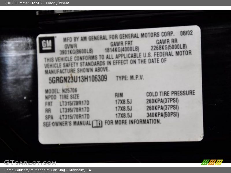Black / Wheat 2003 Hummer H2 SUV