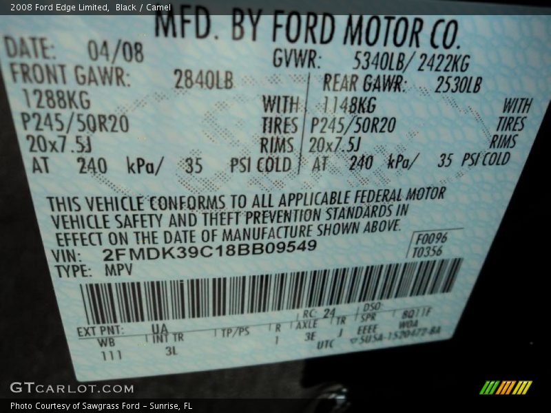 Black / Camel 2008 Ford Edge Limited