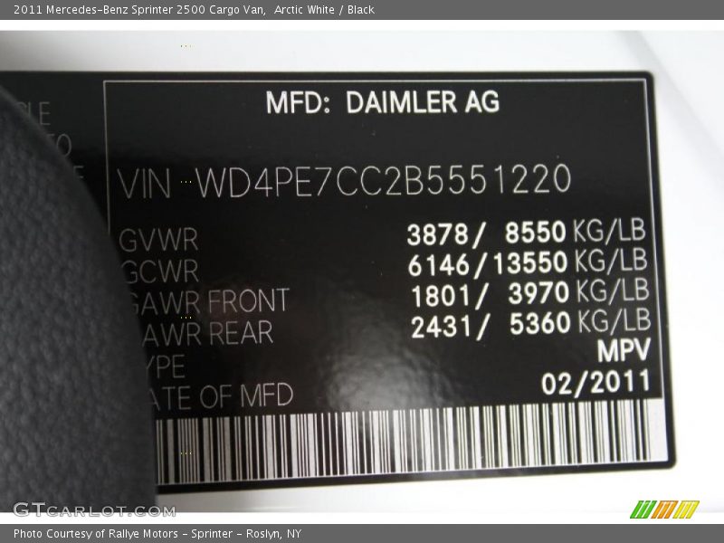 Arctic White / Black 2011 Mercedes-Benz Sprinter 2500 Cargo Van