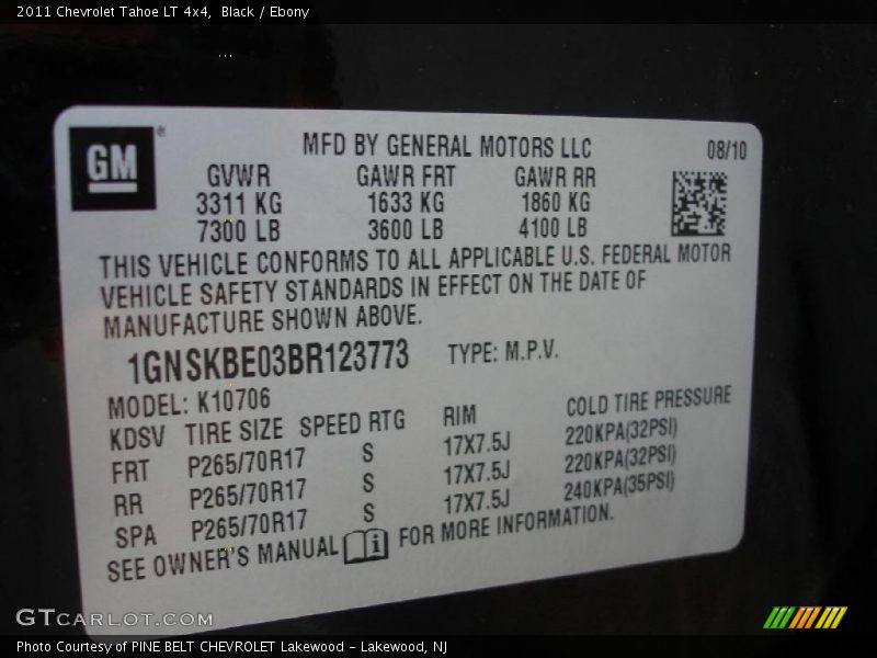 Black / Ebony 2011 Chevrolet Tahoe LT 4x4