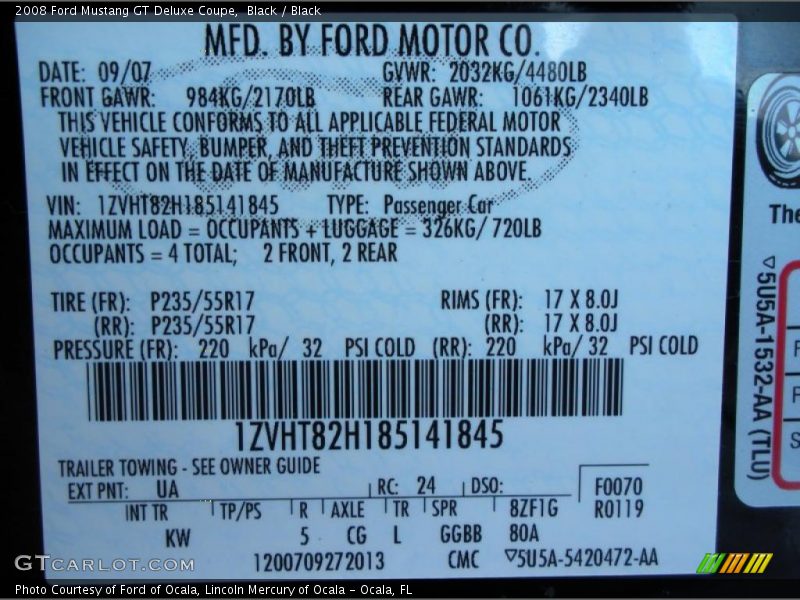 Black / Black 2008 Ford Mustang GT Deluxe Coupe