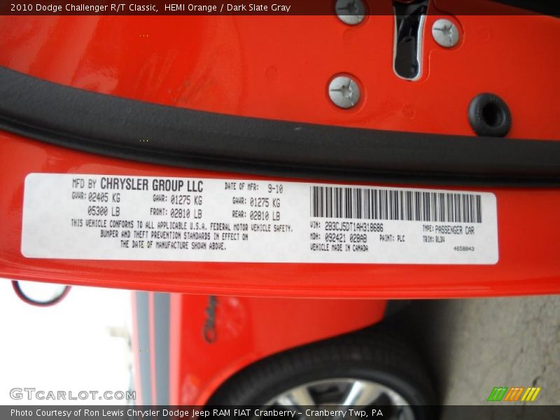 HEMI Orange / Dark Slate Gray 2010 Dodge Challenger R/T Classic