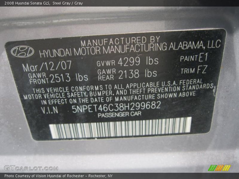 Steel Gray / Gray 2008 Hyundai Sonata GLS