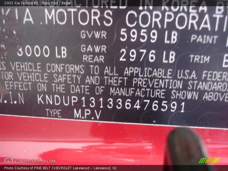 Ruby Red / Beige 2003 Kia Sedona EX
