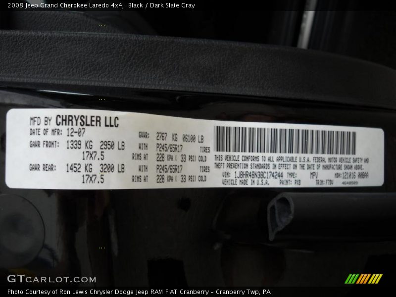 Black / Dark Slate Gray 2008 Jeep Grand Cherokee Laredo 4x4