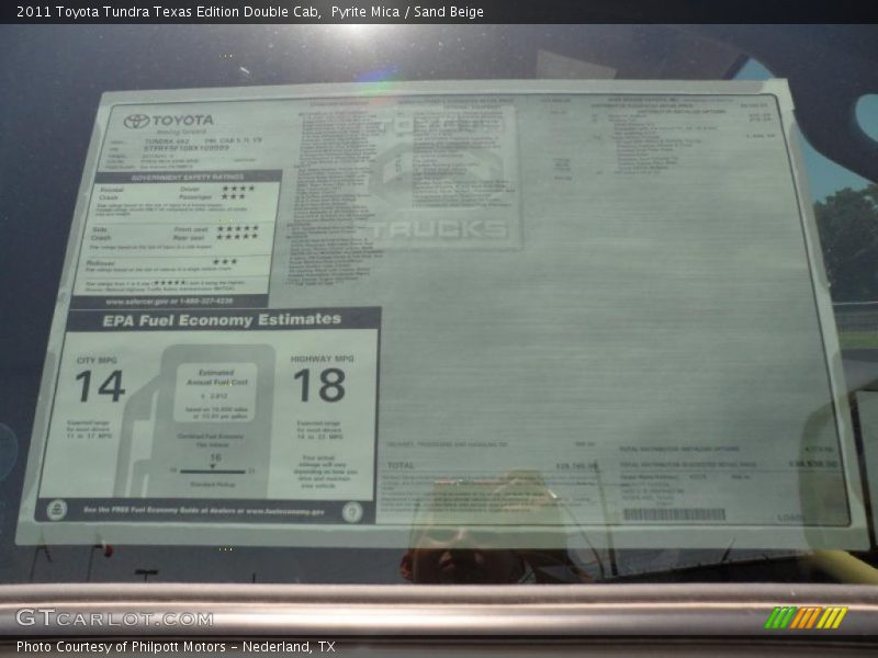  2011 Tundra Texas Edition Double Cab Window Sticker