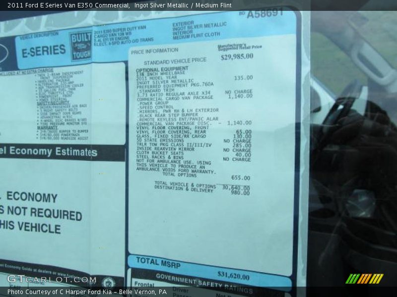  2011 E Series Van E350 Commercial Window Sticker