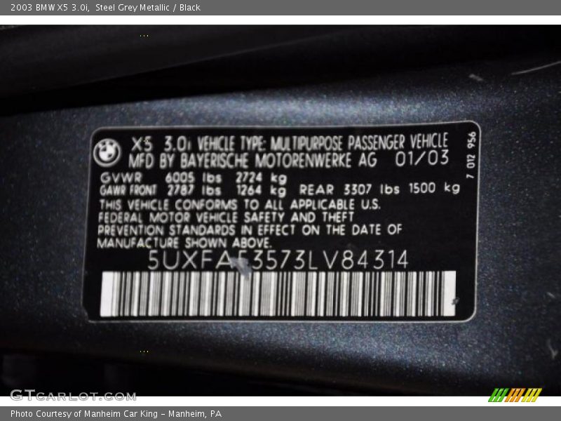 Steel Grey Metallic / Black 2003 BMW X5 3.0i